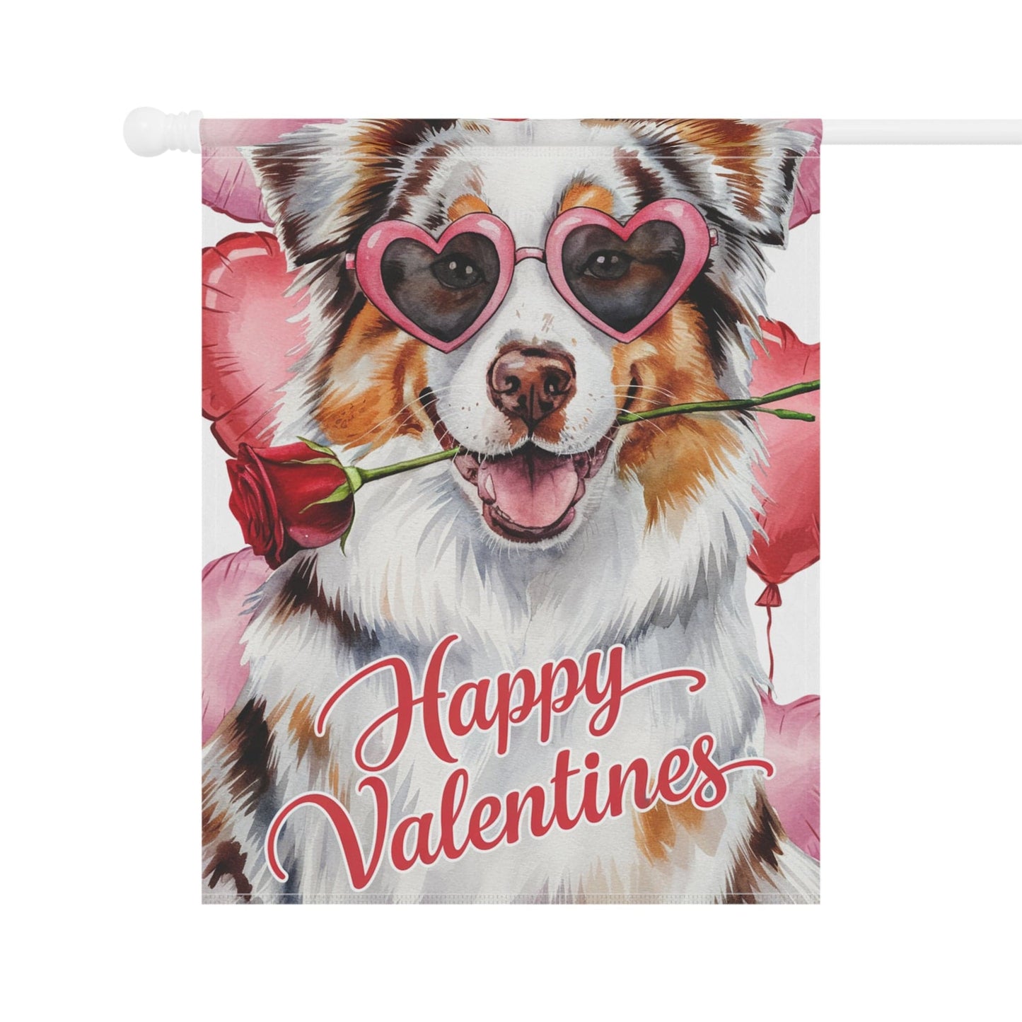 Printify Home Decor Merle Australian Shepherd Valentines Day Decorative Garden Flag, Dog Lover Yard Lawn Outside Decor