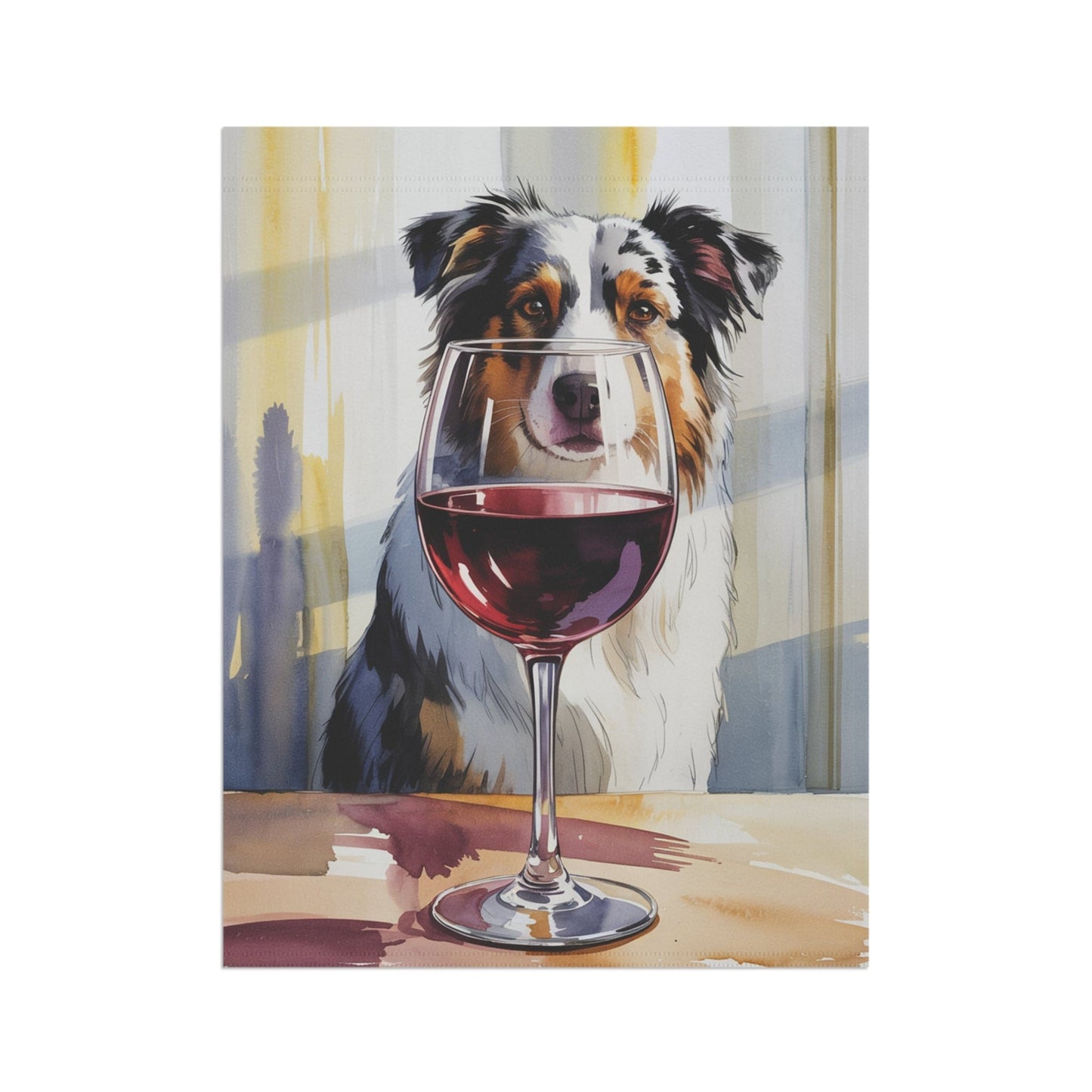 Printify Home Decor Merle Australian Shepherd Wine Garden Flag, Yard Decor, Dog Lover Outdoor Banner, Spring Gardener Housewarming Gift