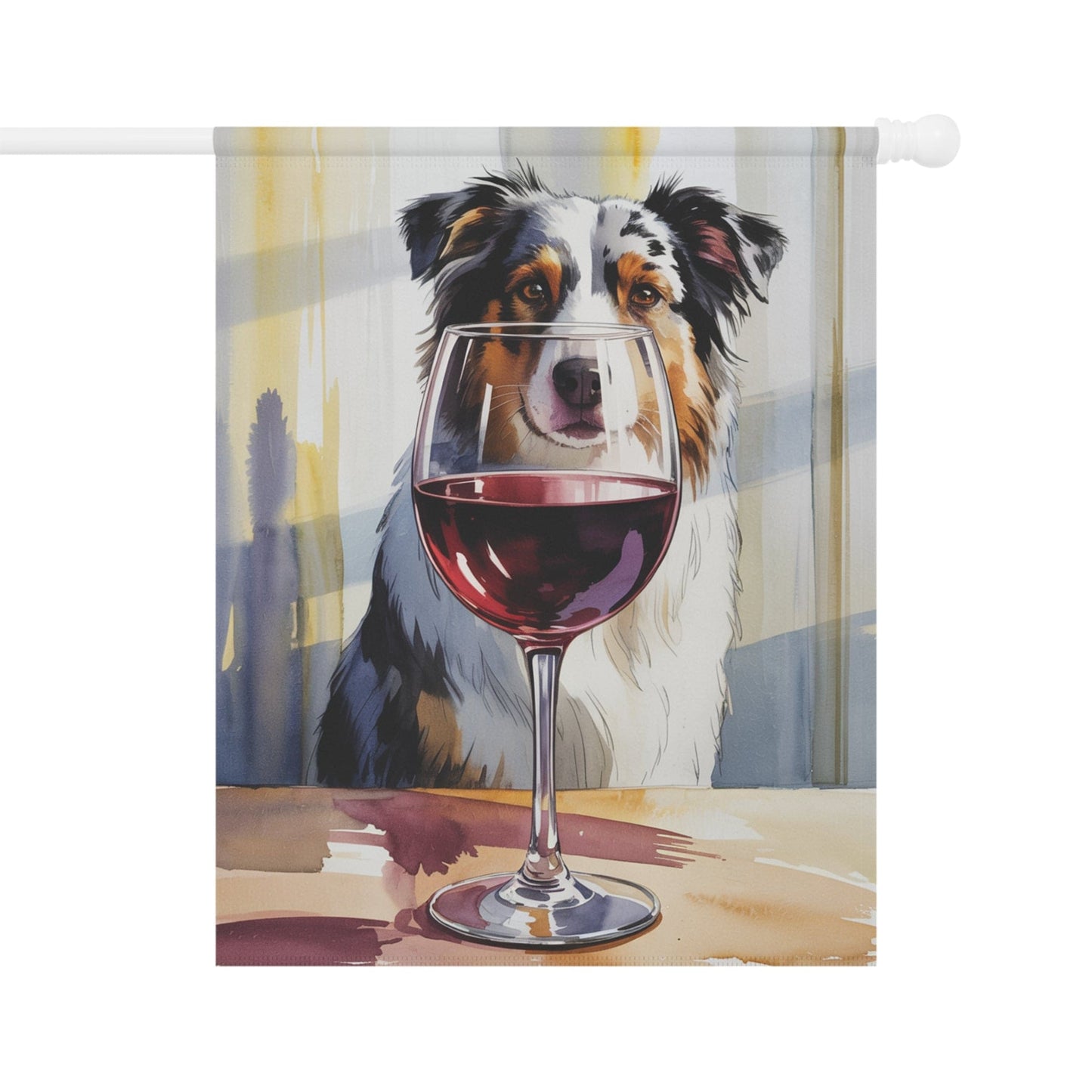 Printify Home Decor 24.5'' × 32'' Merle Australian Shepherd Wine Garden Flag, Yard Decor, Dog Lover Outdoor Banner, Spring Gardener Housewarming Gift