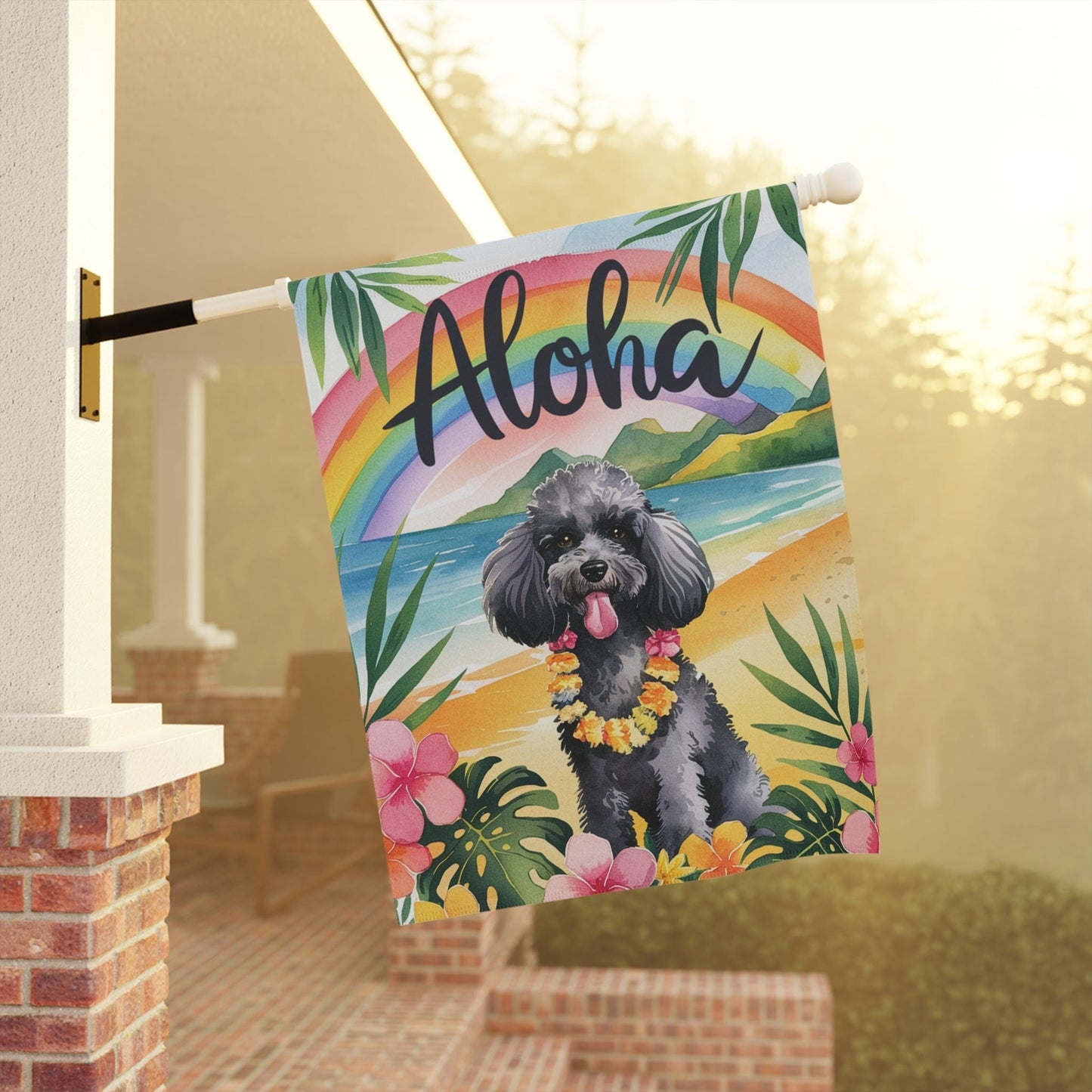 Printify Garden Flag Miniature Black Poodle Aloha Garden Flag