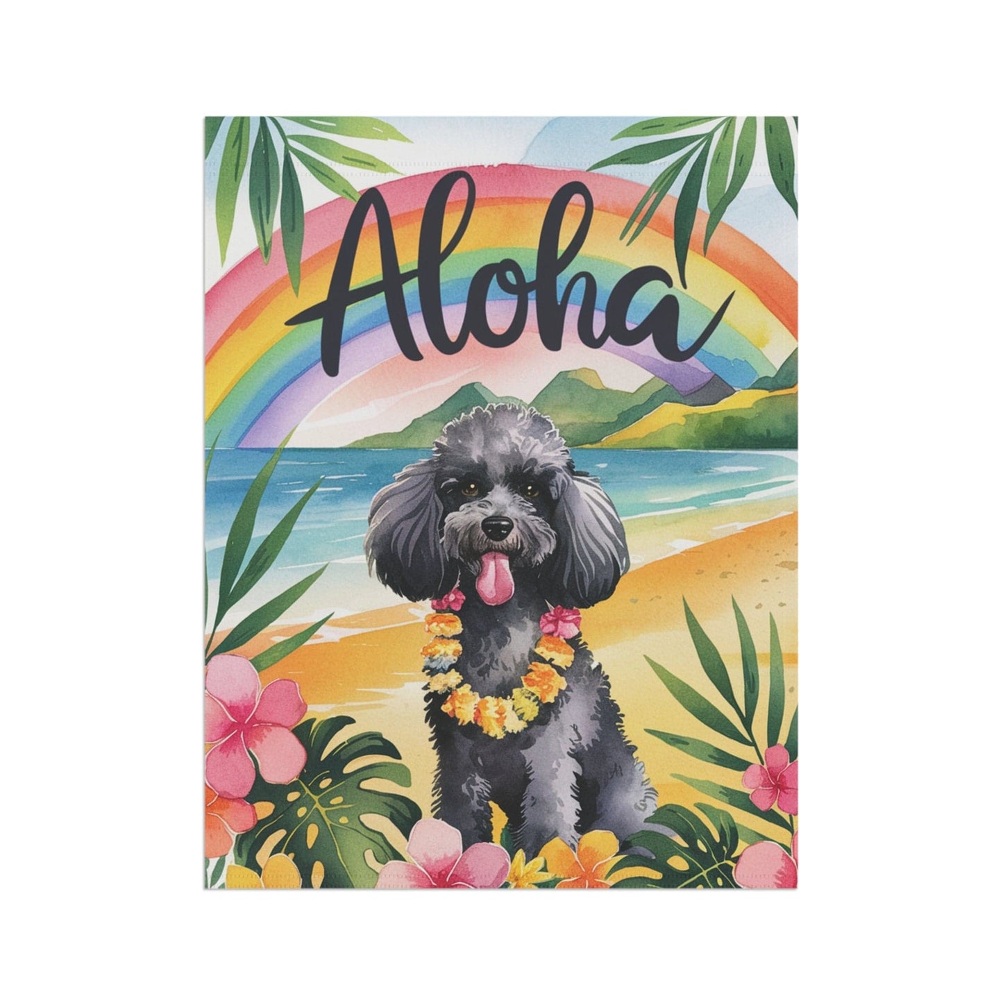 Printify Garden Flag Miniature Black Poodle Aloha Garden Flag