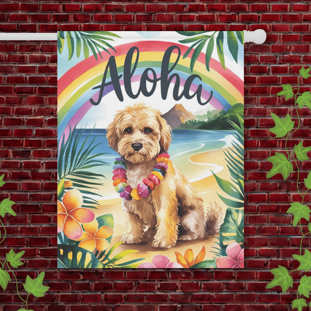 Printify Garden Flag 24.5'' × 32'' Miniature Doodle Aloha Garden Flag