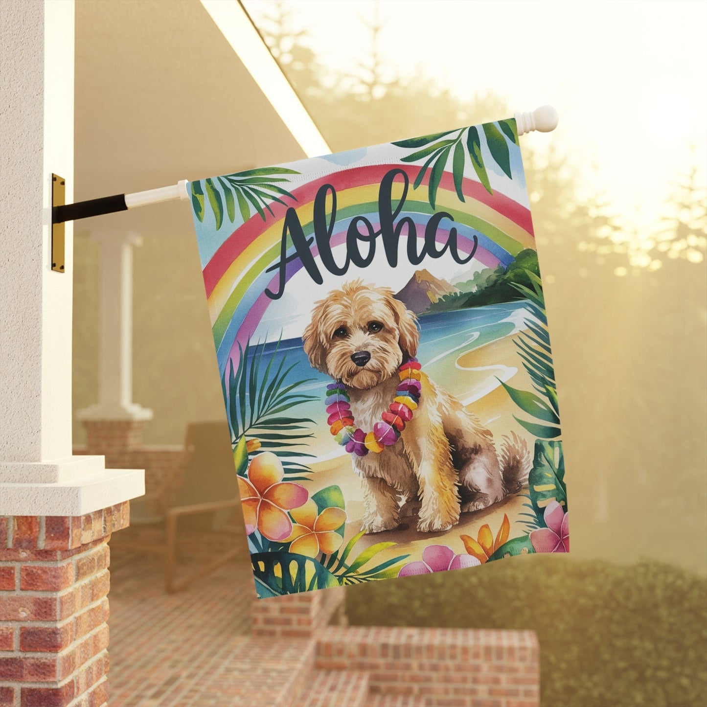 Printify Garden Flag Miniature Doodle Aloha Garden Flag