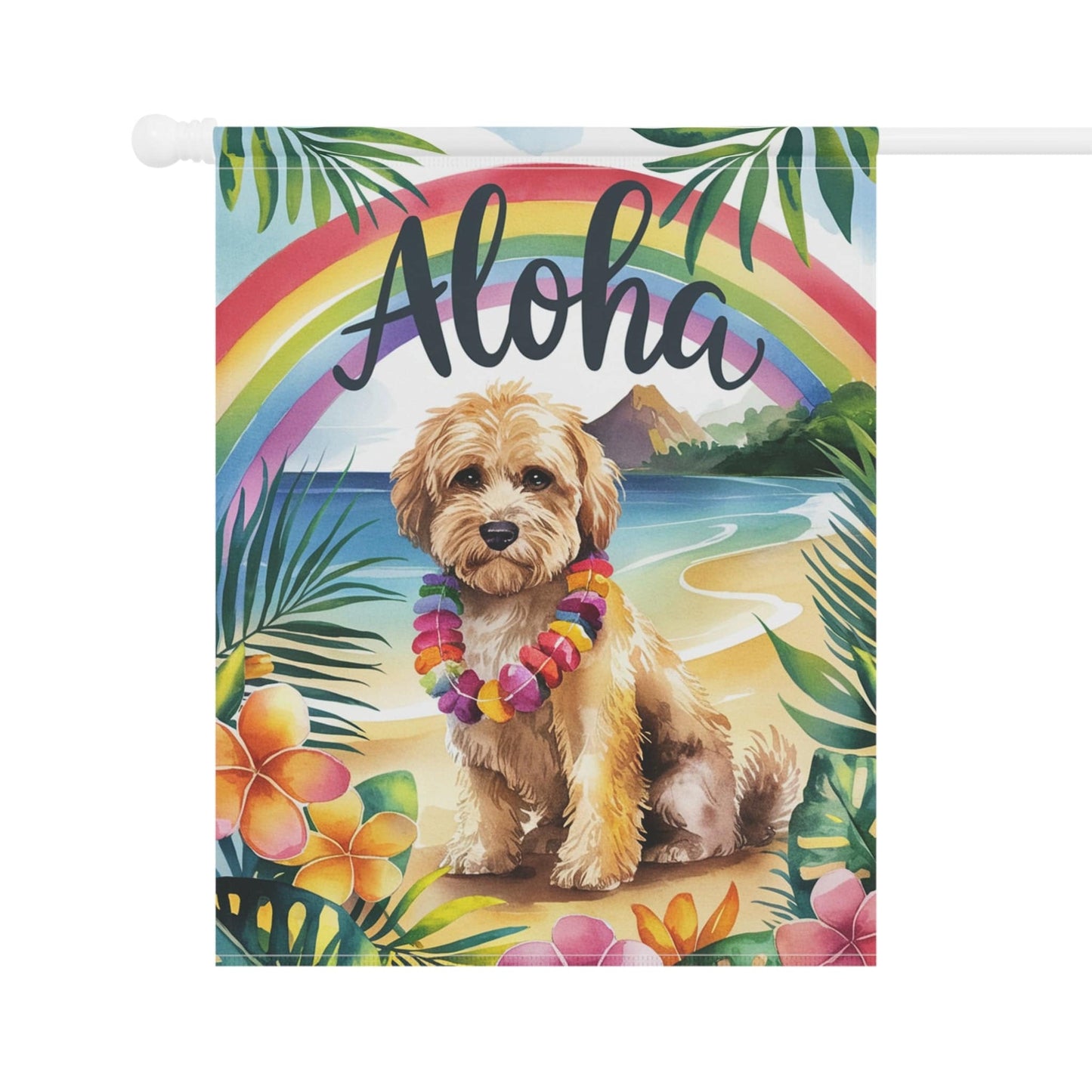 Printify Garden Flag Miniature Doodle Aloha Garden Flag