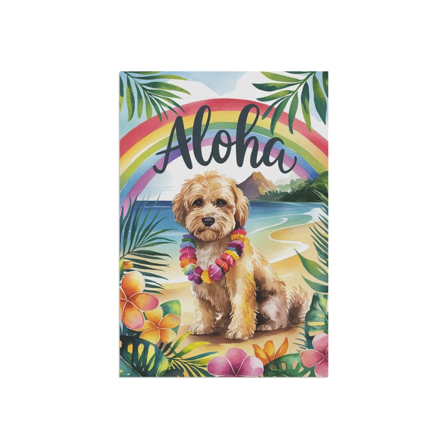 Printify Garden Flag Miniature Doodle Aloha Garden Flag