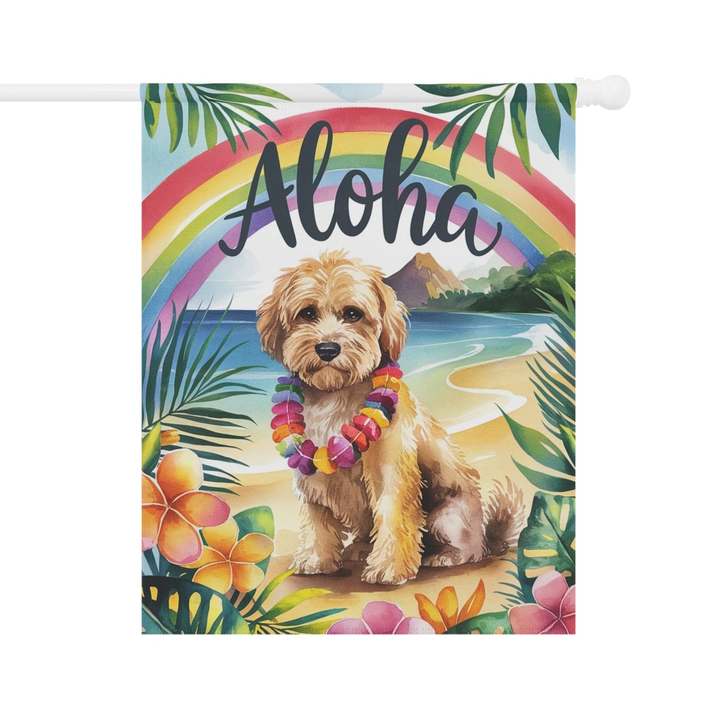 Printify Garden Flag Miniature Doodle Aloha Garden Flag