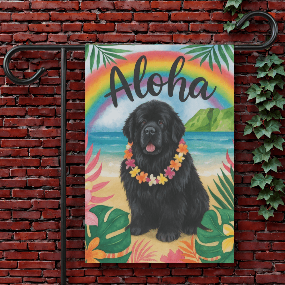 Printify Garden Flag 12'' × 18'' Newfoundland Dog Aloha Luau Garden Flag