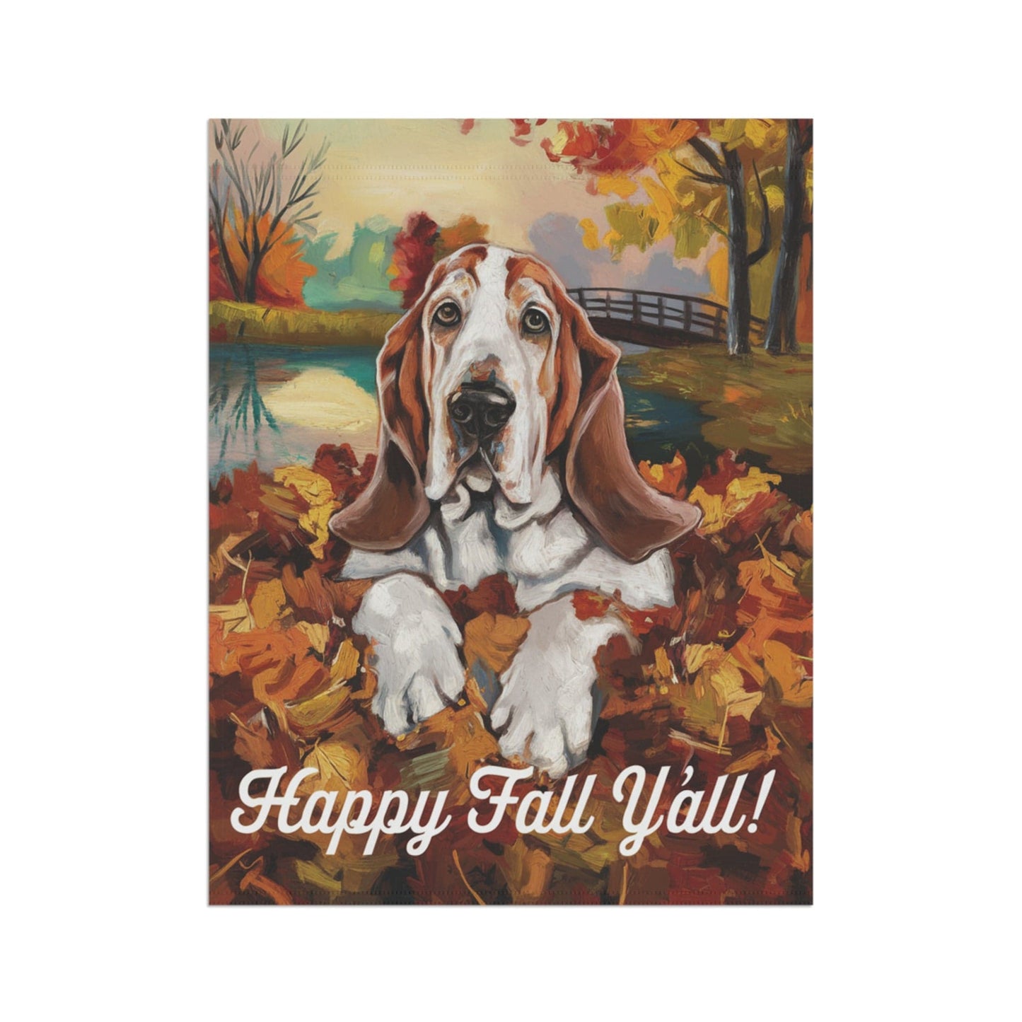 Printify Home Decor Outdoor Flag, Funny Basset Hound Yard Decor, Fall Leaf Dog Gift