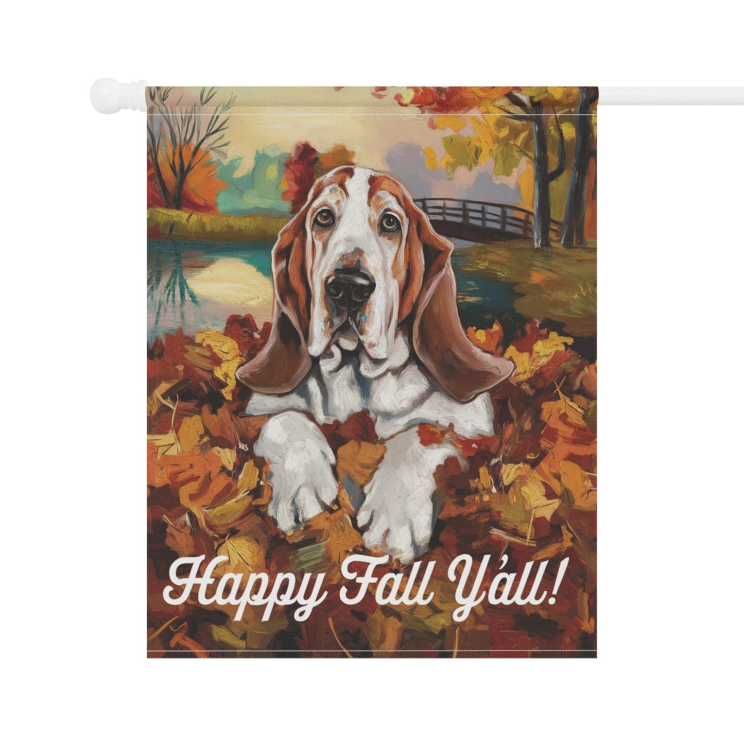 Printify Home Decor Outdoor Flag, Funny Basset Hound Yard Decor, Fall Leaf Dog Gift