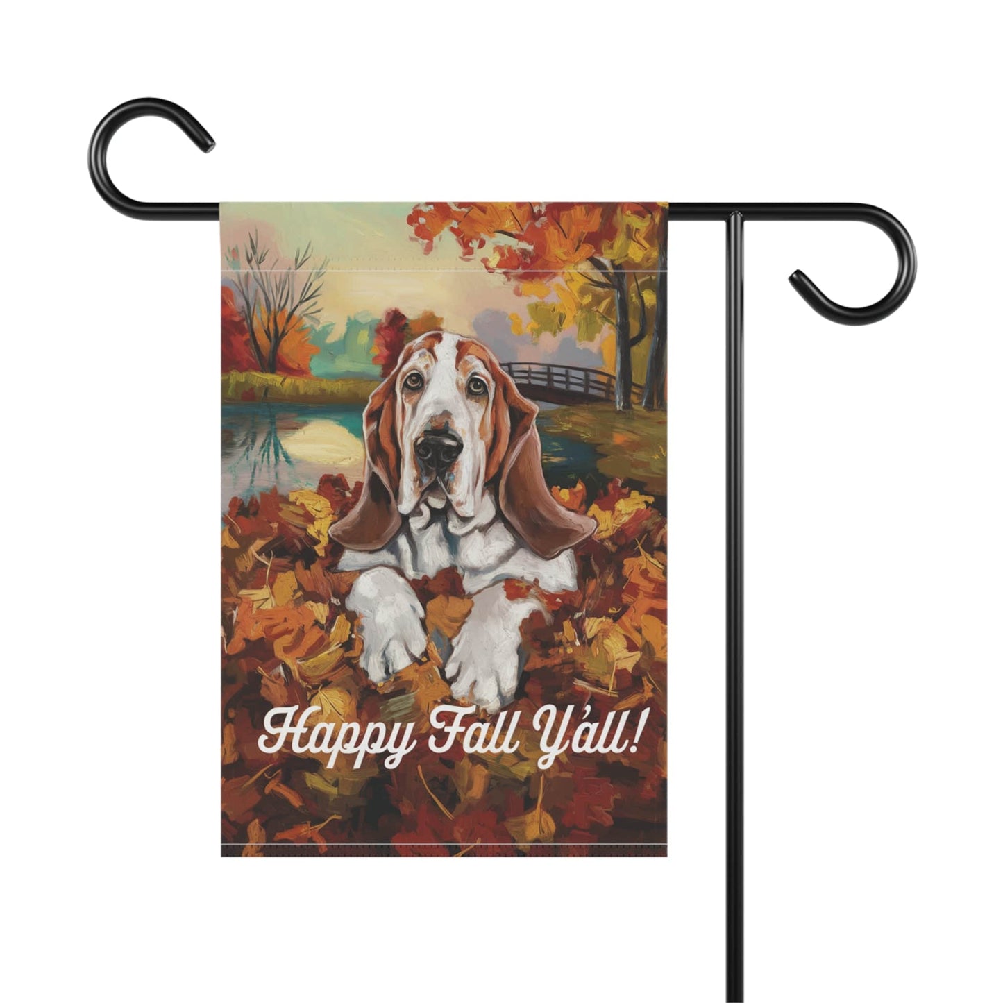 Printify Home Decor Outdoor Flag, Funny Basset Hound Yard Decor, Fall Leaf Dog Gift