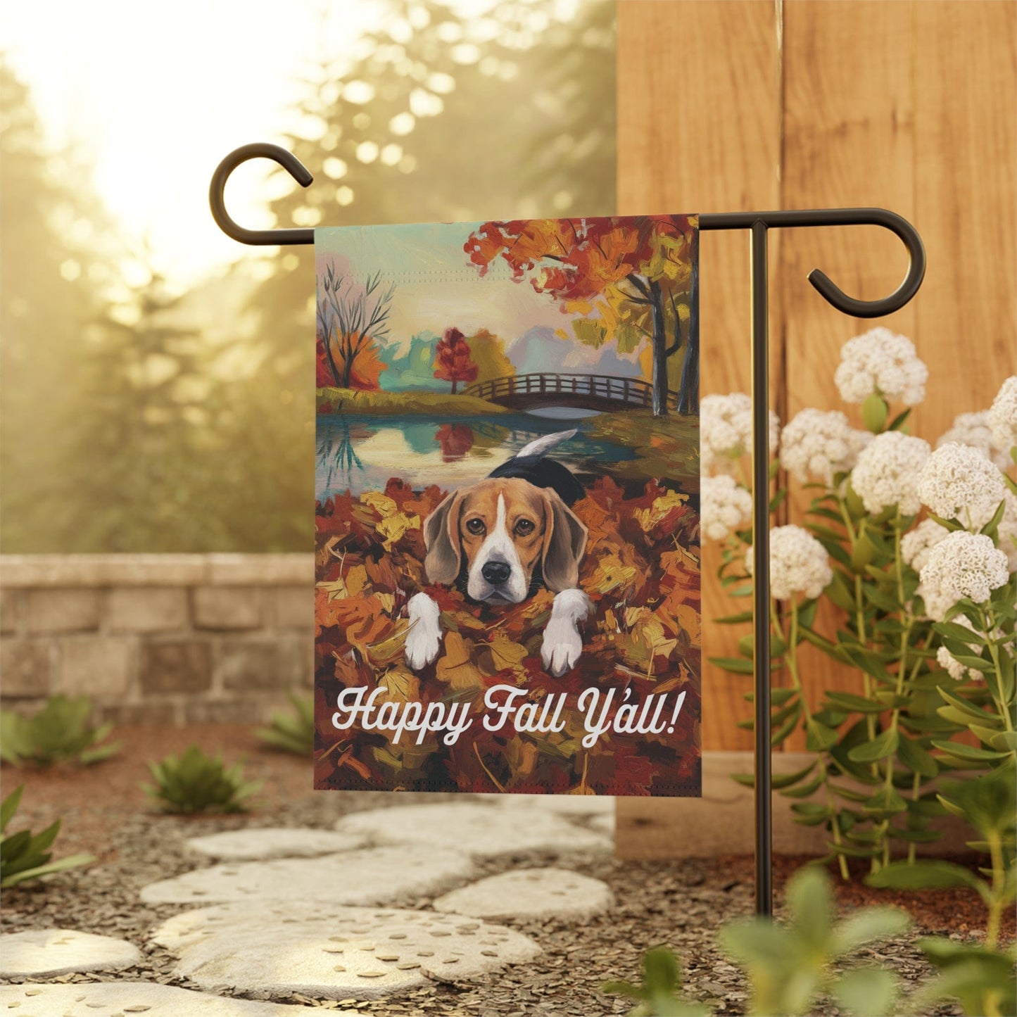Printify Home Decor Outdoor Flag, Funny Beagle Dog Yard Decor, Fall Leaf Dog Gift, Housewarming Banner