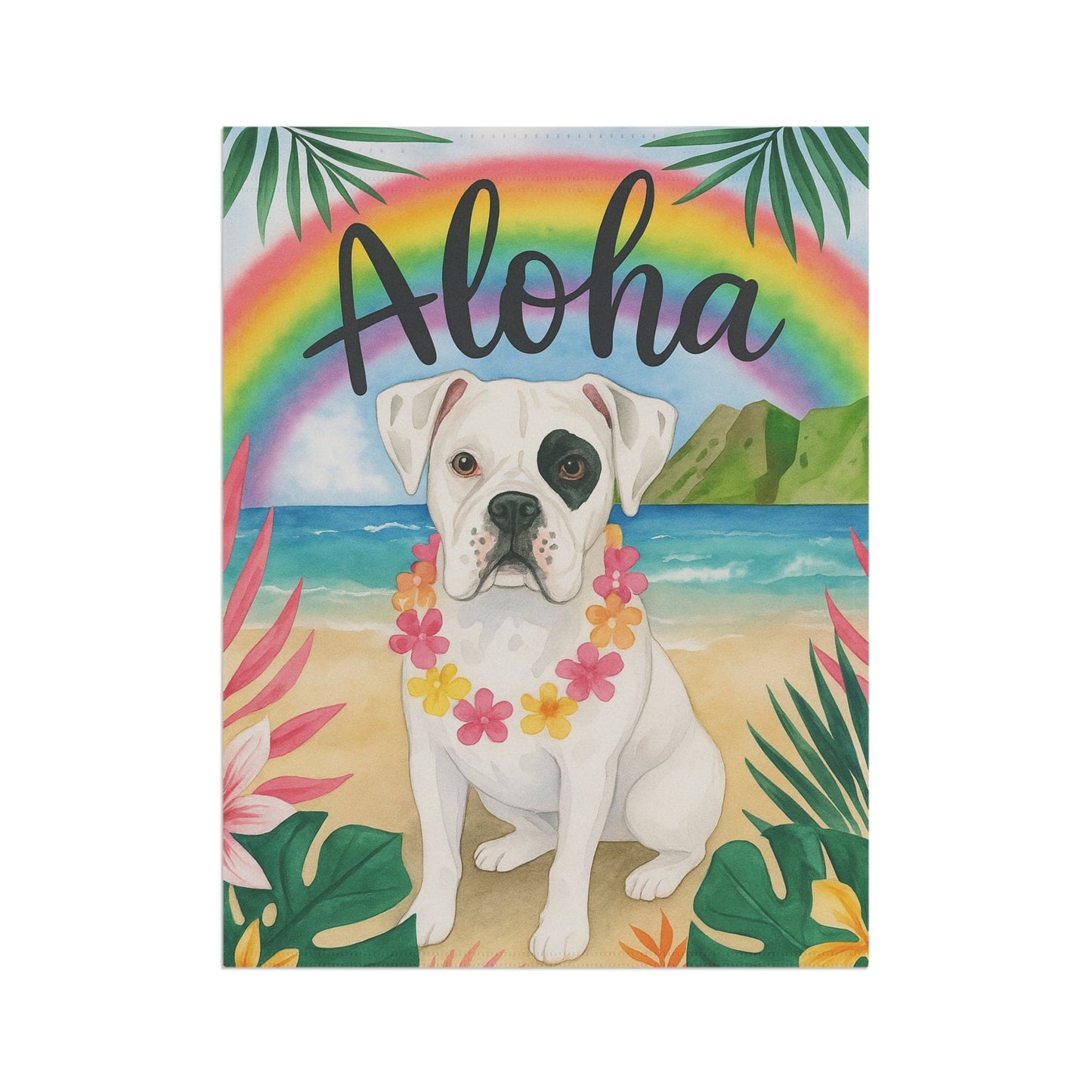 Printify Garden Flag Patched Boxer Dog Aloha Luau Garden Flag