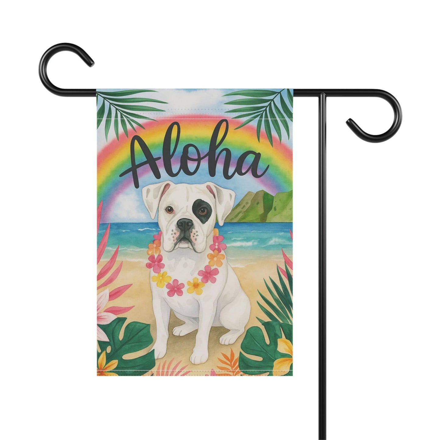 Printify Garden Flag Patched Boxer Dog Aloha Luau Garden Flag