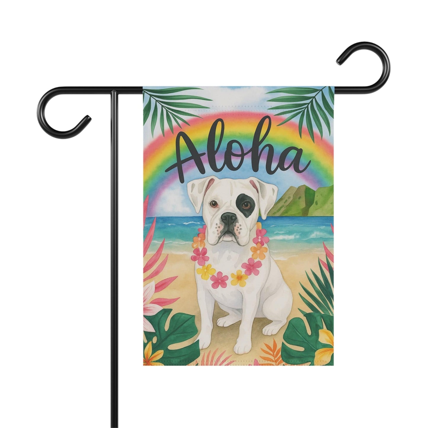 Printify Garden Flag Patched Boxer Dog Aloha Luau Garden Flag