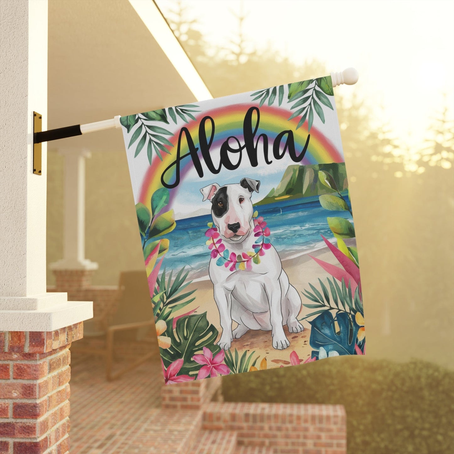 Patched Bull Terrier Aloha Garden Flag
