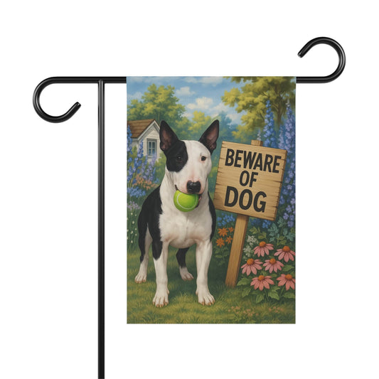 Patched Bull Terrier Funny Beware Garden Flag