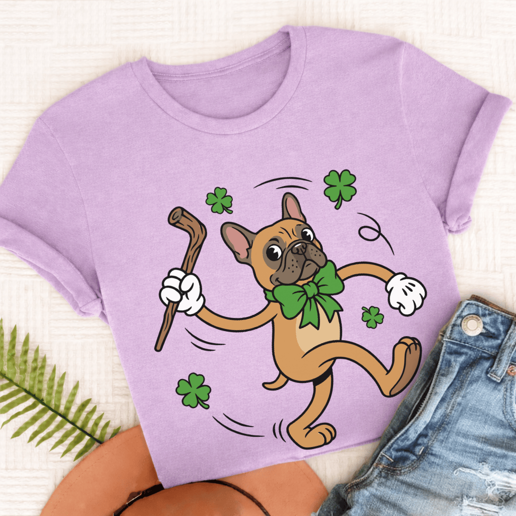 Personalizable Frenchie Lucky Pup St Patricks Unisex TShirt Comfort Colors Orchid