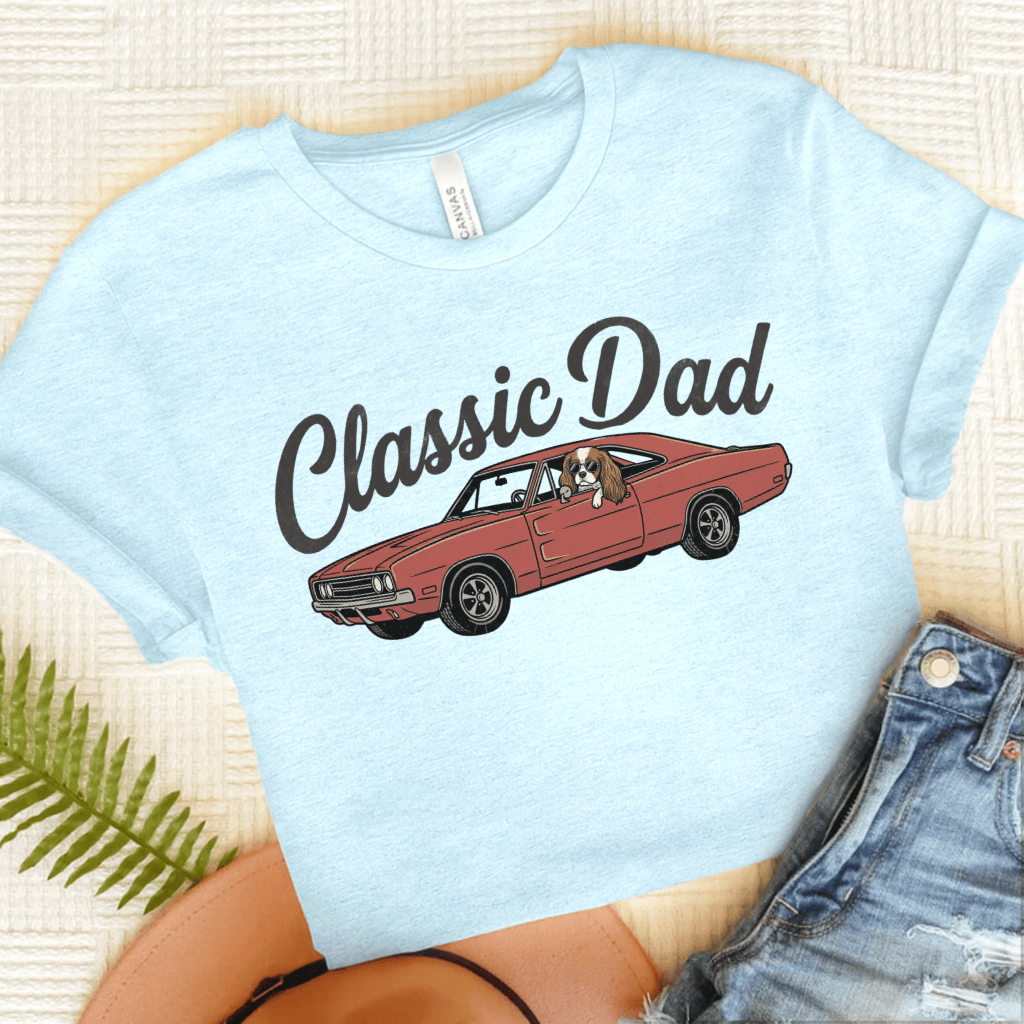 Personalized Cavalier Classic Car Dad Unisex TShirt Heather Ice Blue