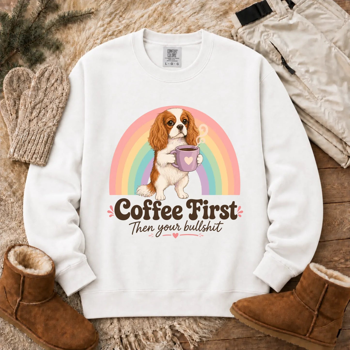 Sweatshirt White / S Personalized Cavalier Coffee First Unisex Sweatshirt