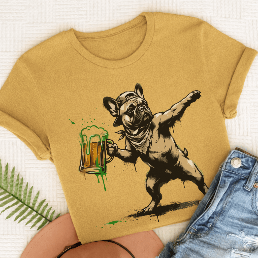 Personalized Frenchie Beer Launch Unisex TShirt Comfort Colors Mustard