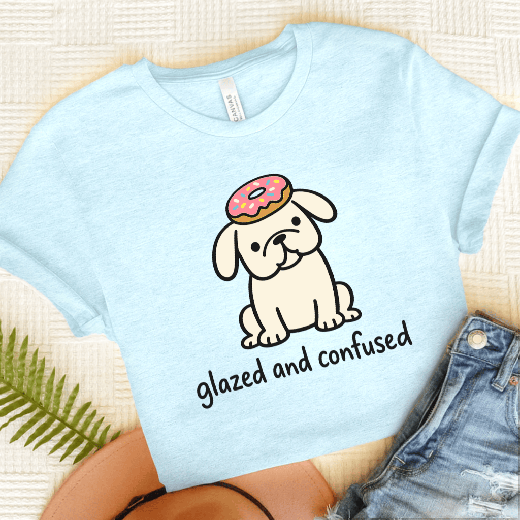 Personalized Frenchie Classified Donut Unisex Tshirt Heather Ice Blue