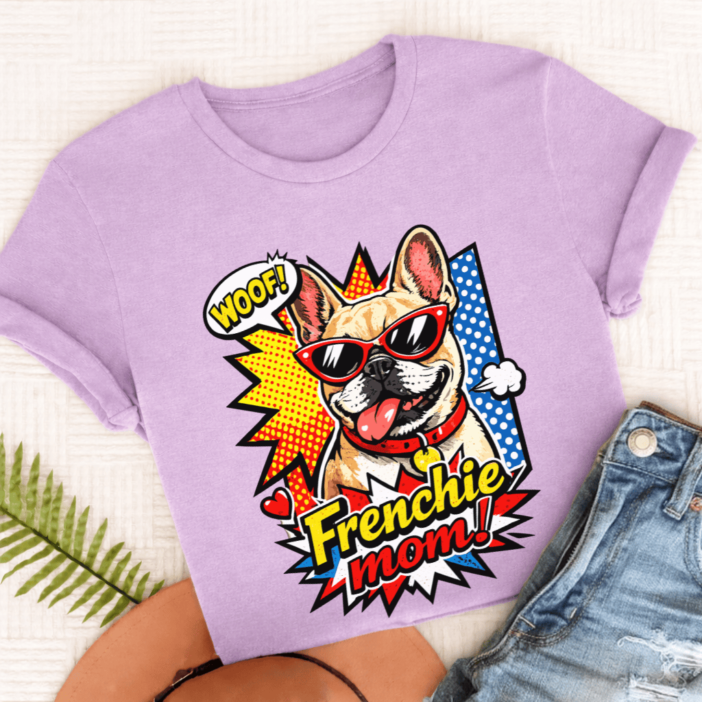 Personalized Frenchie Comic Book Mom Unisex TShirt Comfort Colors Orchid