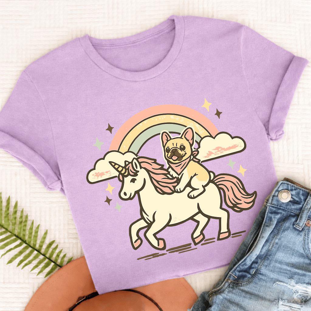 Personalized Frenchie Linocut Unicorn Unisex TShirt Comfort Colors Orchid
