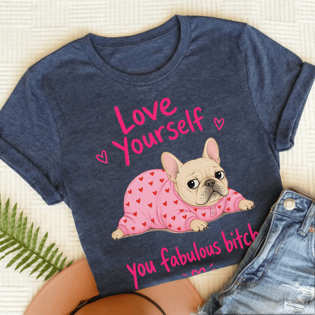 Personalized Frenchie Love Yourself Unisex TShirt Heather Navy
