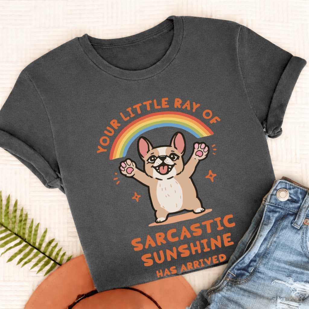Personalized Frenchie Ray of Sunshine Unisex TShirt Comfort Colors Pepper
