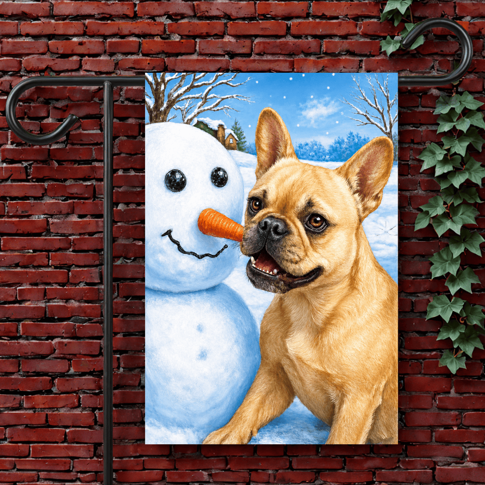 Personalized Frenchie Snowman Garden Flag 12'' × 18''
