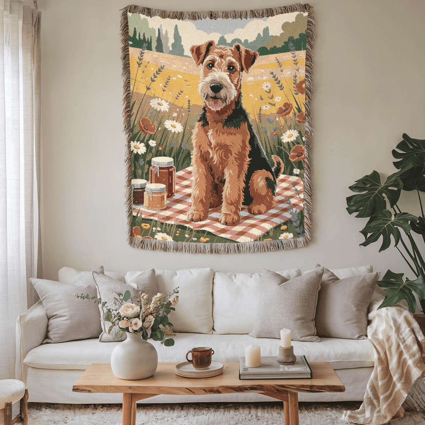 Printify Home Decor Picnic Blanket Airedale Terrier Dog, Pet Summer Throw Housewarming, Fun Home Accent