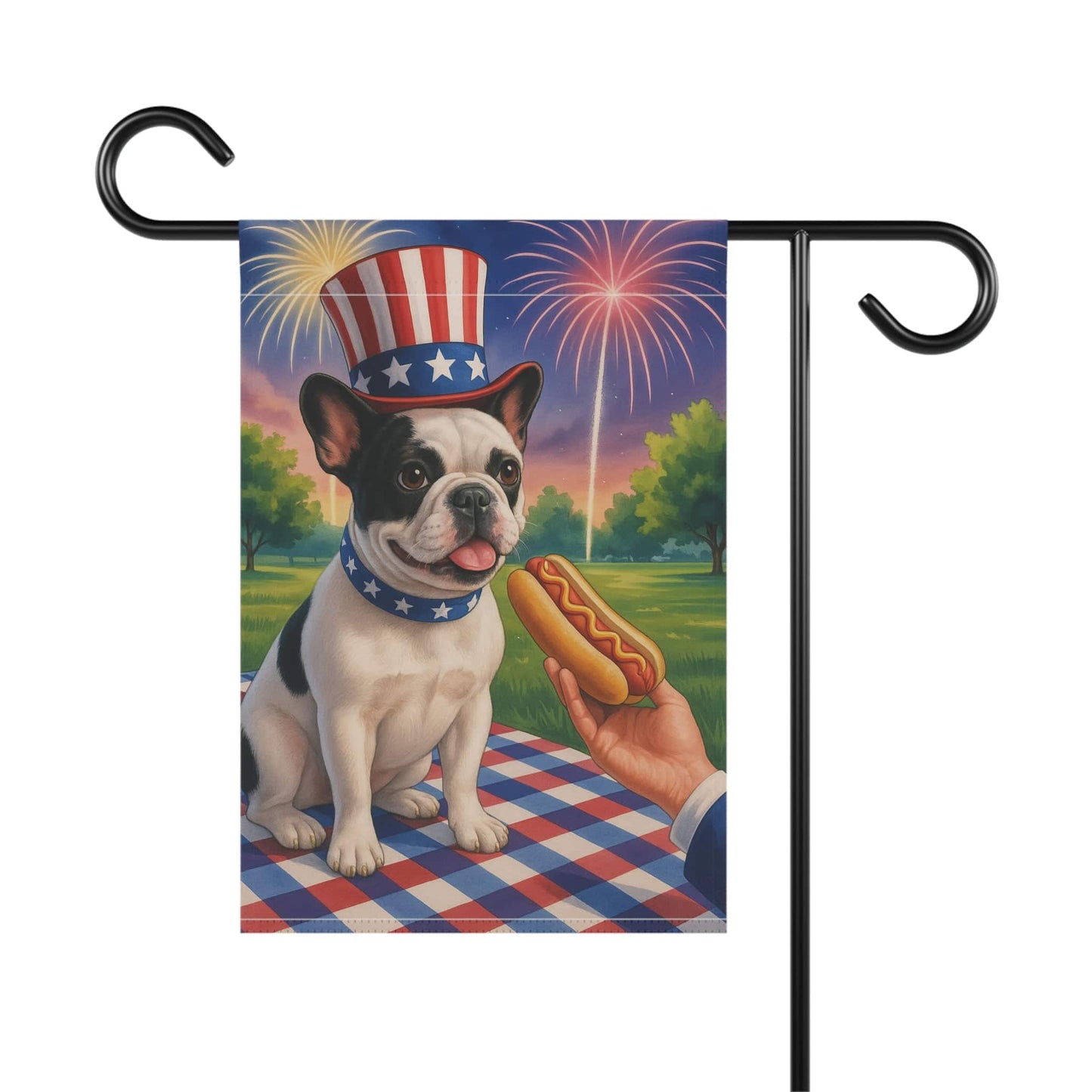 Printify Garden Flag Piebald French Bulldog 4th July Garden Flag
