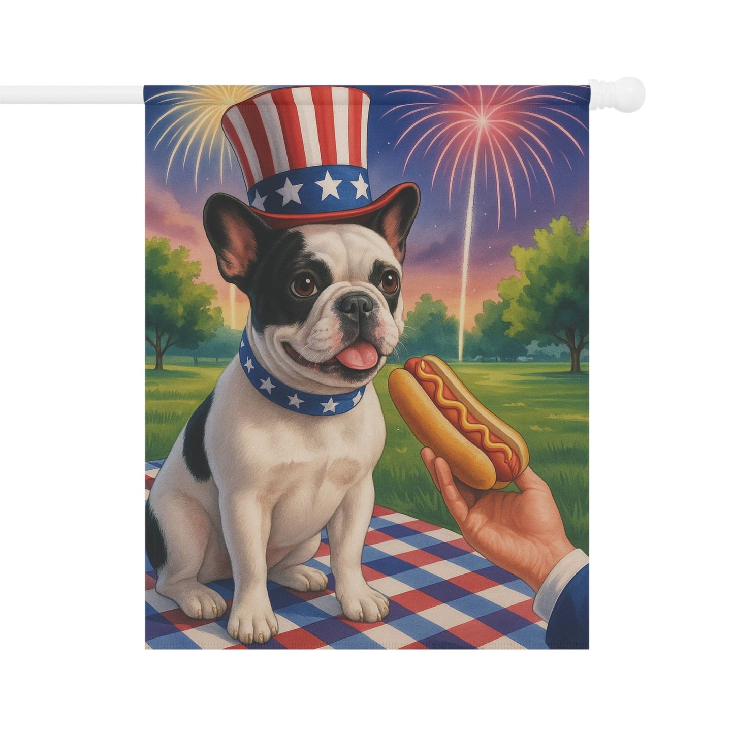 Printify Garden Flag Piebald French Bulldog 4th July Garden Flag