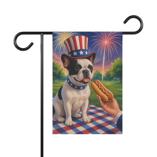 Piebald French Bulldog 4th July Garden Flag