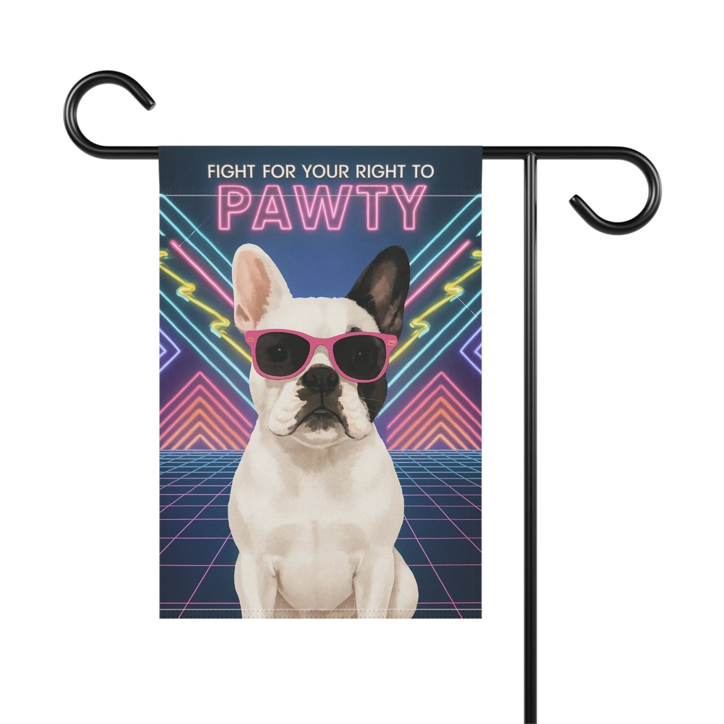 Printify Garden Flag Piebald French Bulldog 80s Party Garden Flag