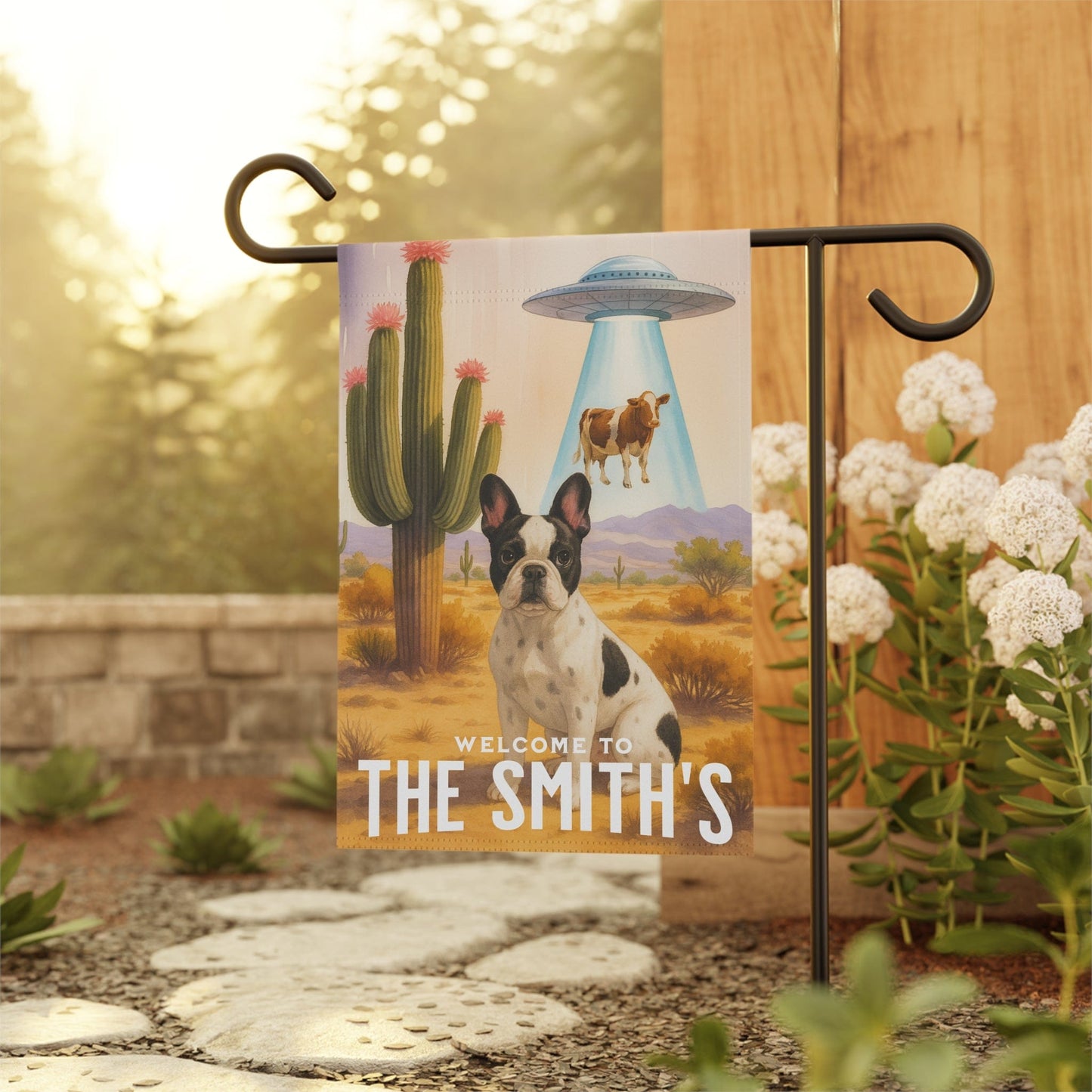 Printify Garden Flag Piebald French Bulldog Aliens Garden Flag