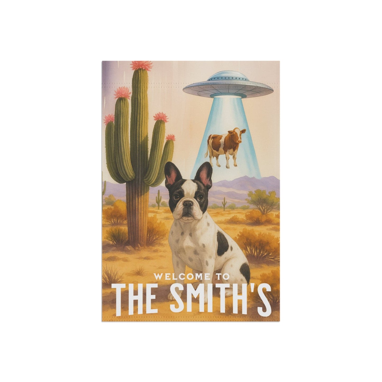 Printify Garden Flag Piebald French Bulldog Aliens Garden Flag