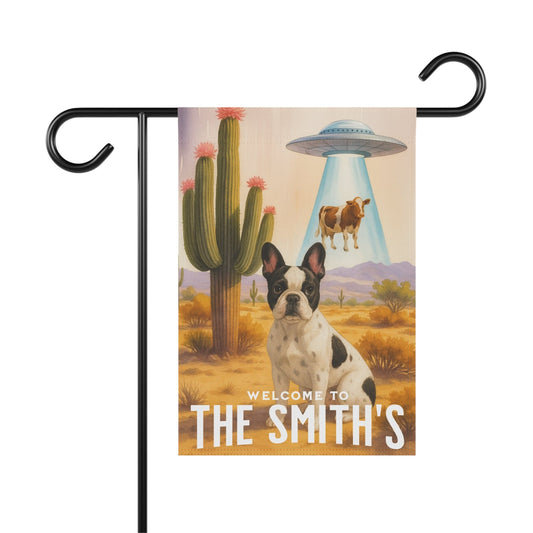Piebald French Bulldog Aliens Garden Flag