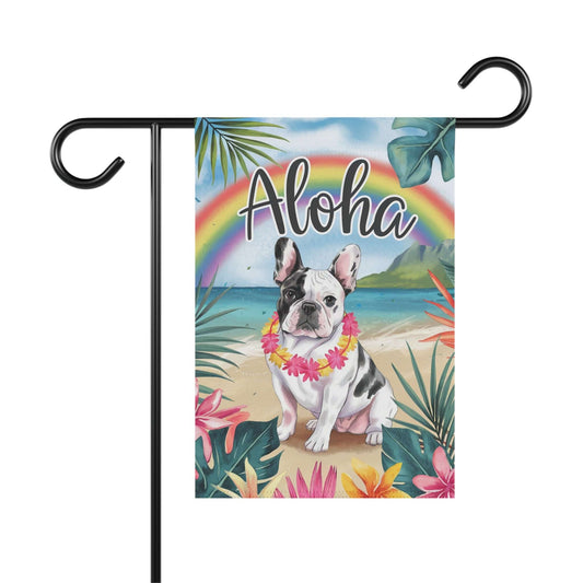 Piebald French Bulldog Aloha Garden Flag