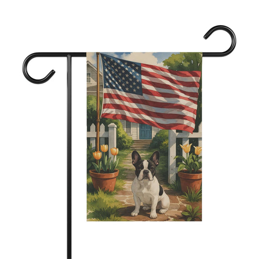 Piebald French Bulldog America Garden Flag