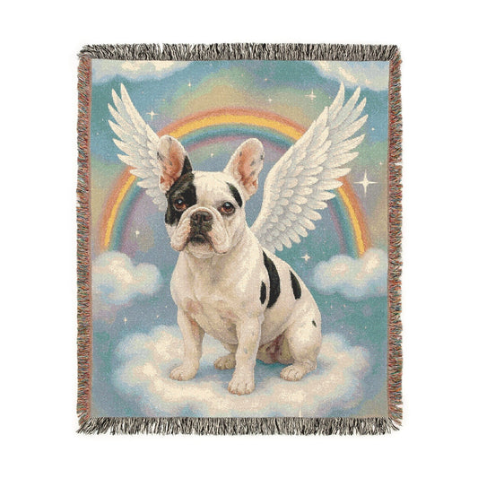 Piebald French Bulldog Angel Woven Blanket