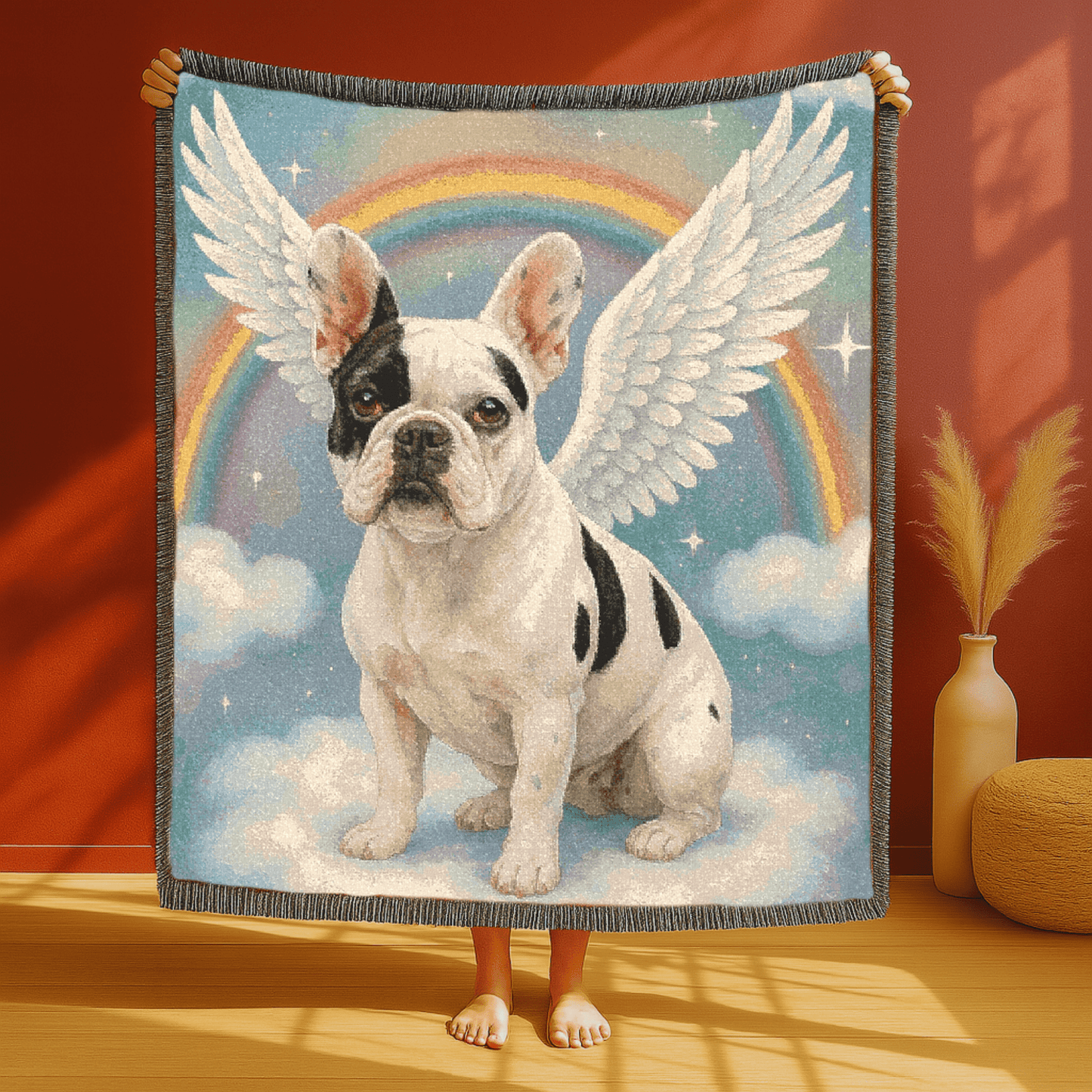Printify Blanket Piebald French Bulldog Angel Woven Blanket