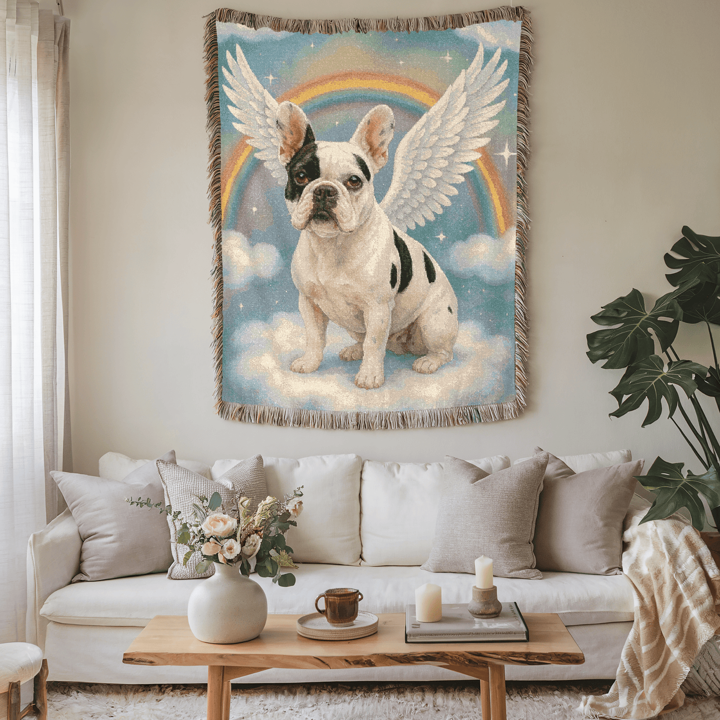 Printify Blanket Piebald French Bulldog Angel Woven Blanket