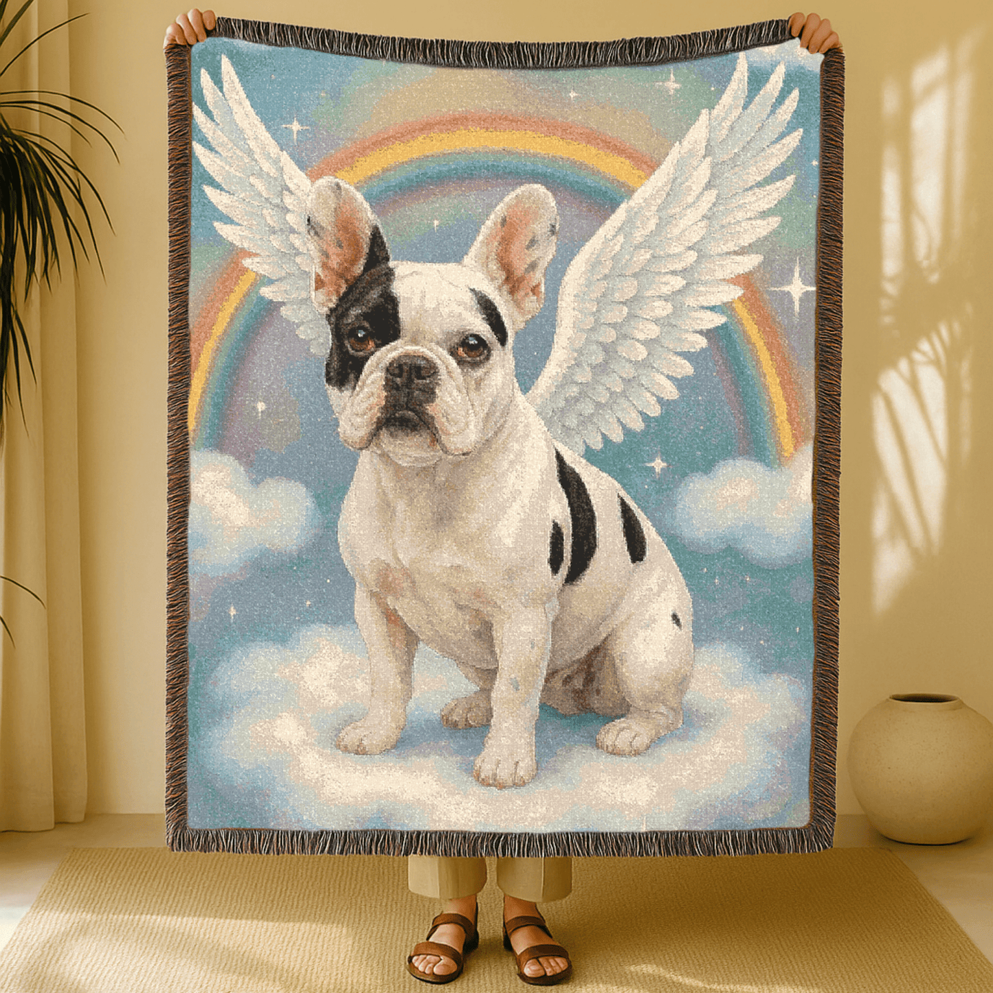 Printify Blanket Piebald French Bulldog Angel Woven Blanket