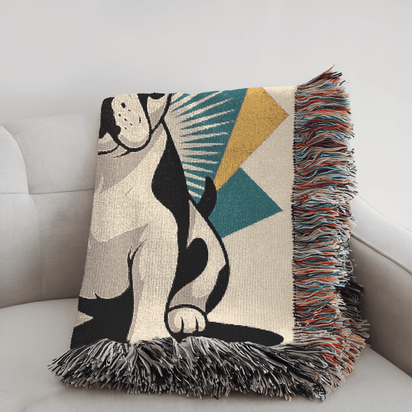 Printify Blanket Piebald French Bulldog Atomic Mid Century Modern Throw Blanket