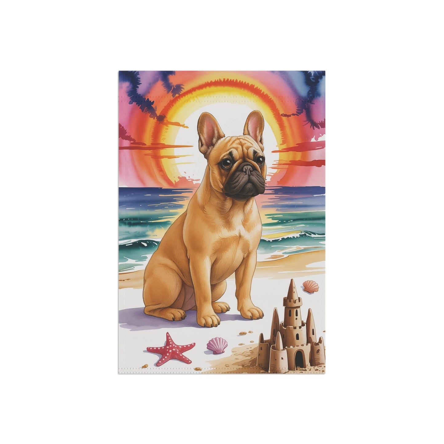 Printify Garden Flag Piebald French Bulldog Beach Garden Flag
