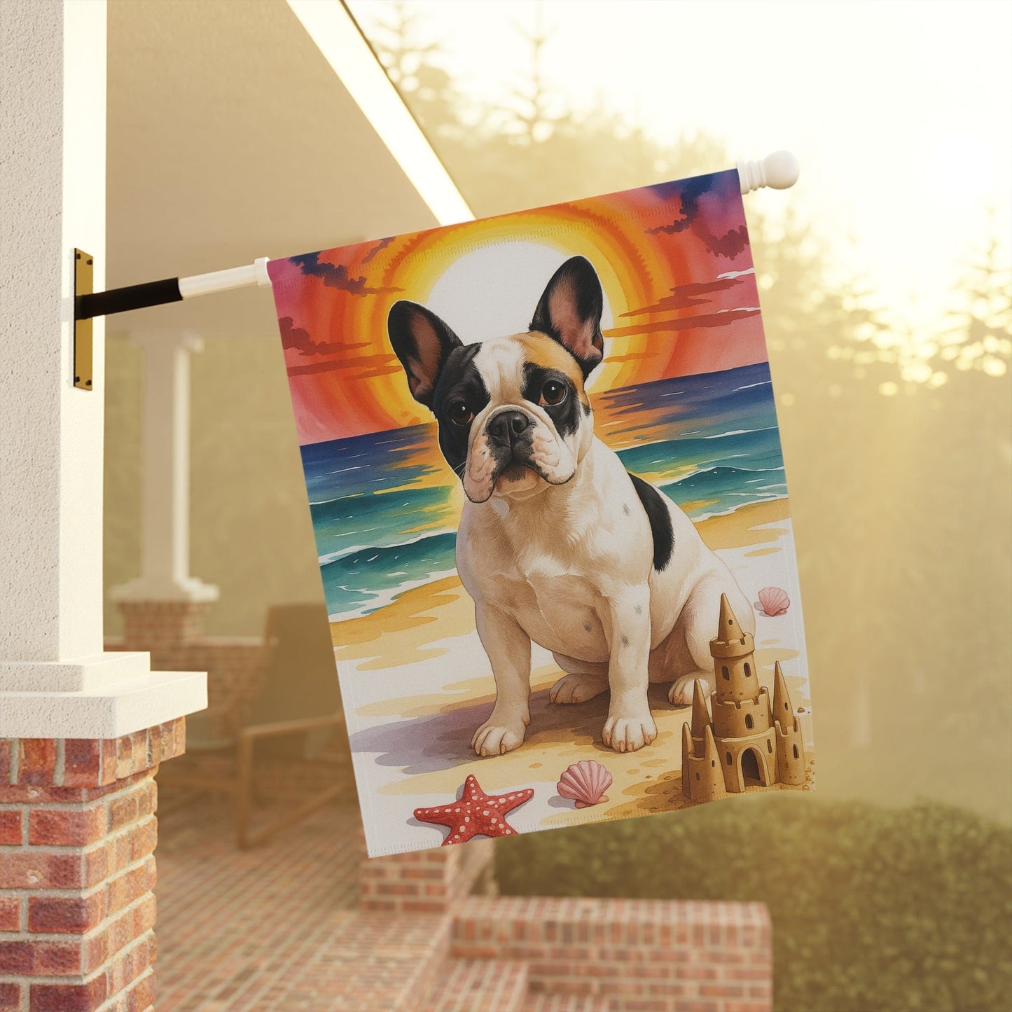 Printify Garden Flag Piebald French Bulldog Beach Garden Flag