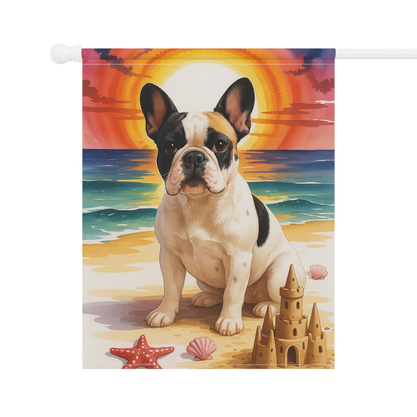 Printify Garden Flag Piebald French Bulldog Beach Garden Flag