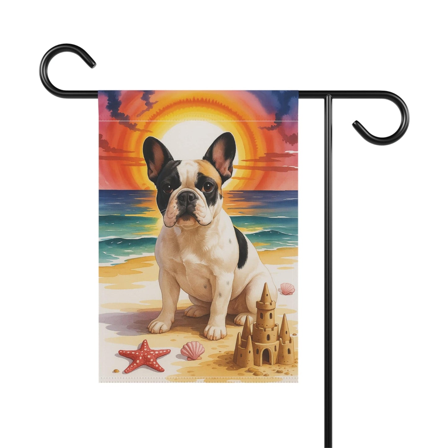 Printify Garden Flag Piebald French Bulldog Beach Garden Flag