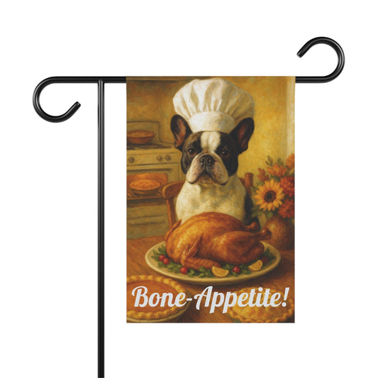 Piebald French Bulldog Bone-Appetite Garden Flag